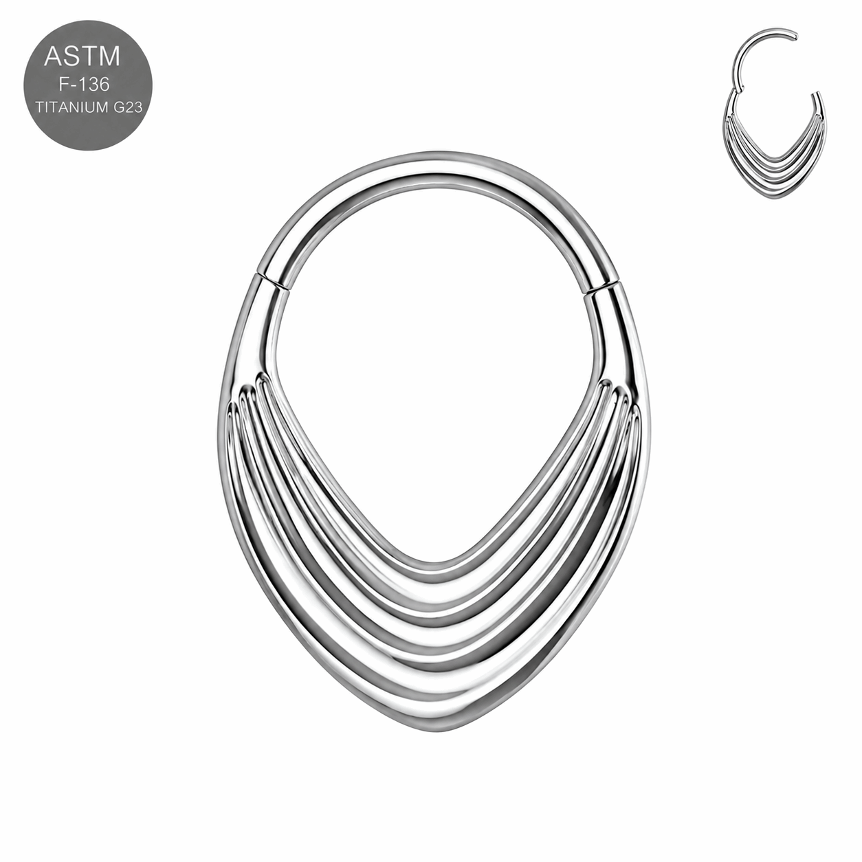 G23 Titanium Layered Teardrop Hinged Segment Clicker Ring – 16G (1.2mm) 8mm