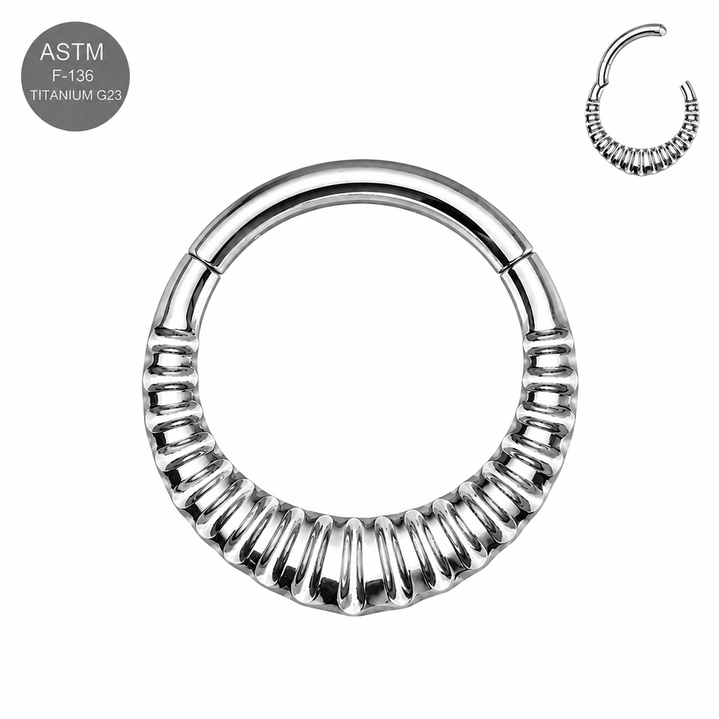 G23 Titanium Carved Teardrop Hinged Segment Clicker Ring – 16G (1.2mm) 8mm