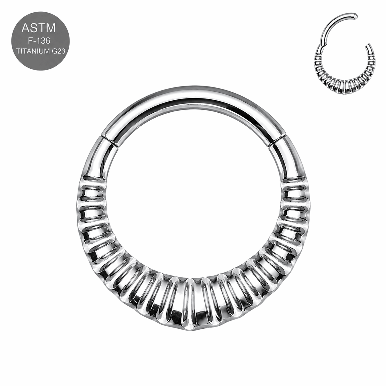 G23 Titanium Carved Teardrop Hinged Segment Clicker Ring – 16G (1.2mm) 8mm