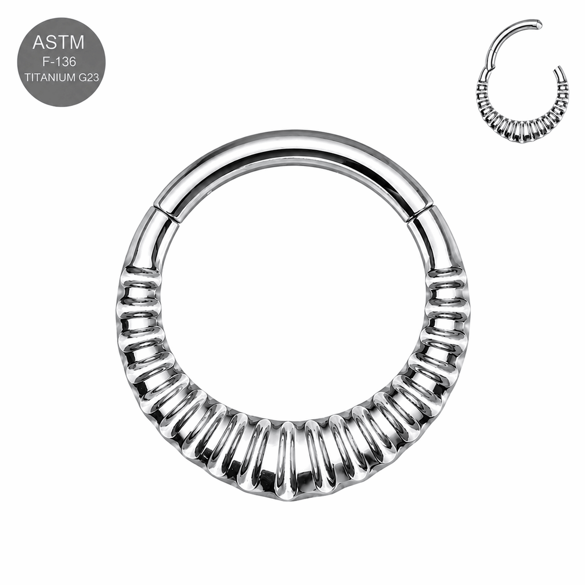G23 Titanium Carved Teardrop Hinged Segment Clicker Ring – 16G (1.2mm) 8mm