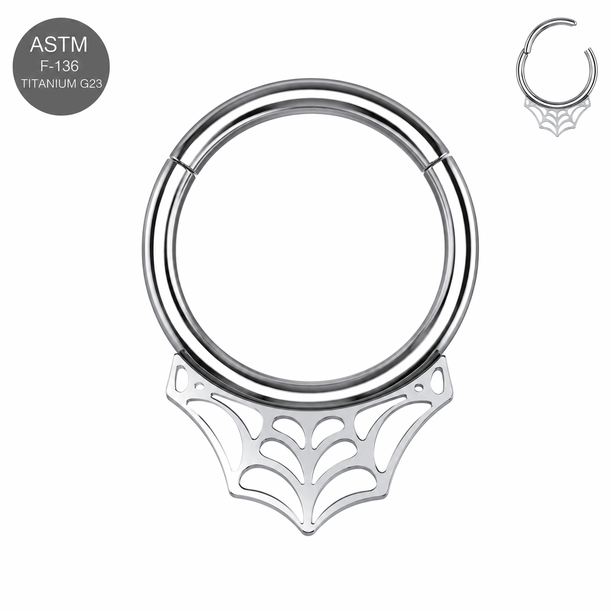G23 Titanium Spider Web Hinged Clicker Ring – 16G (1.2mm) 8mm