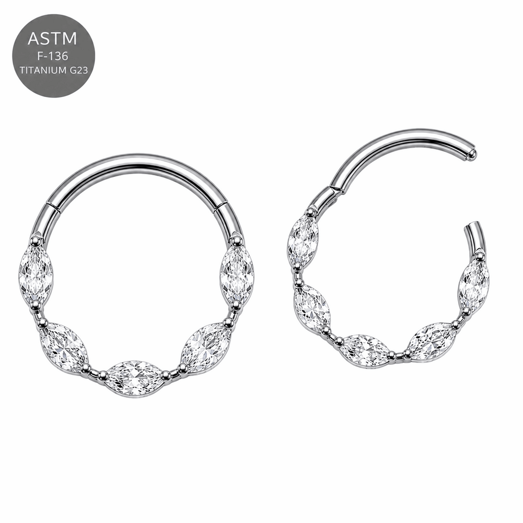 G23 Titanium Marquise CZ Hinged Segment Clicker Ring – 16G (1.2mm) 8mm
