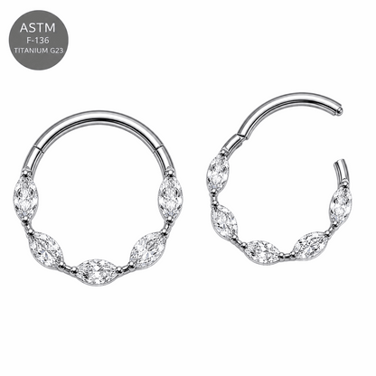 G23 Titanium Marquise CZ Hinged Segment Clicker Ring – 16G (1.2mm) 8mm