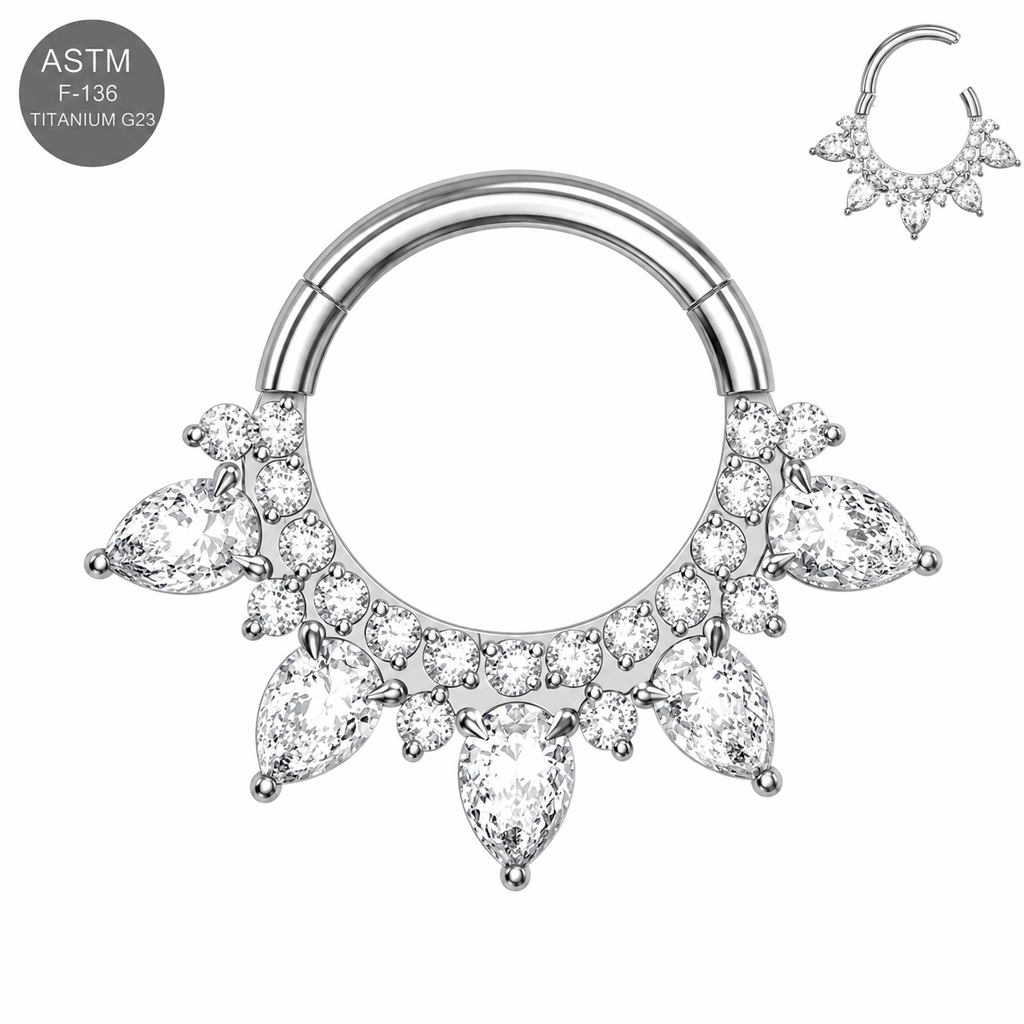 G23 Titanium Teardrop CZ Hinged Segment Clicker Ring – 16G (1.2mm) 8mm