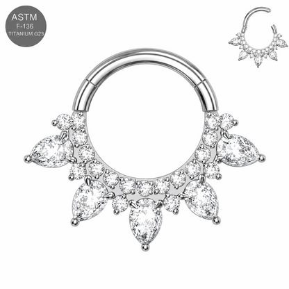 G23 Titanium Teardrop CZ Hinged Segment Clicker Ring – 16G (1.2mm) 8mm