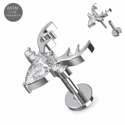 Titanium Clear Jeweled Deer Threadless Labret Stud – 16G (1.2mm)