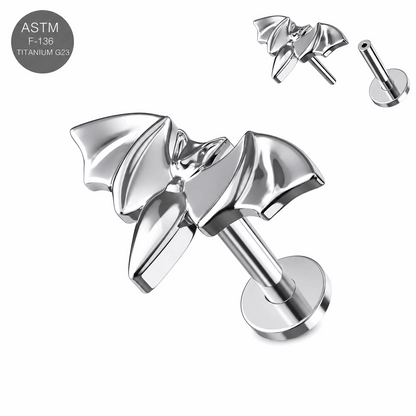 G23 Titanium Bat Threadless Flat Back Labret Stud – 16G (1.2mm)