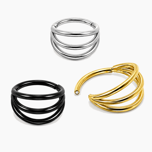 Triple Stack 316L Surgical Steel Hinged Segment Clicker Ring – 16G (1.2mm) 8mm & 10mm