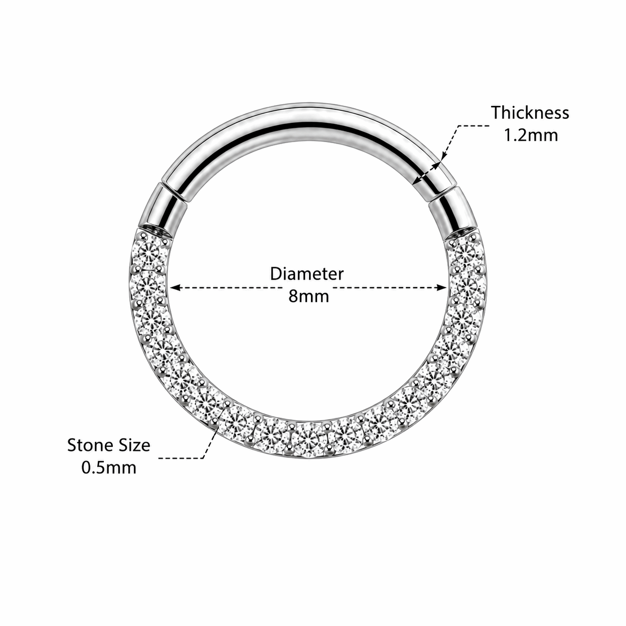 316L Surgical Steel Pavé Crystal Hinged Segment Clicker Ring – 16G (1.2mm) 8mm & 10mm