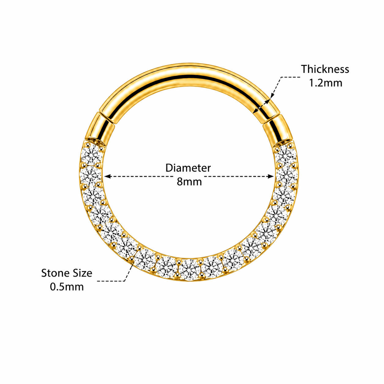 316L Surgical Steel Pavé Crystal Hinged Segment Clicker Ring – 16G (1.2mm) 8mm & 10mm