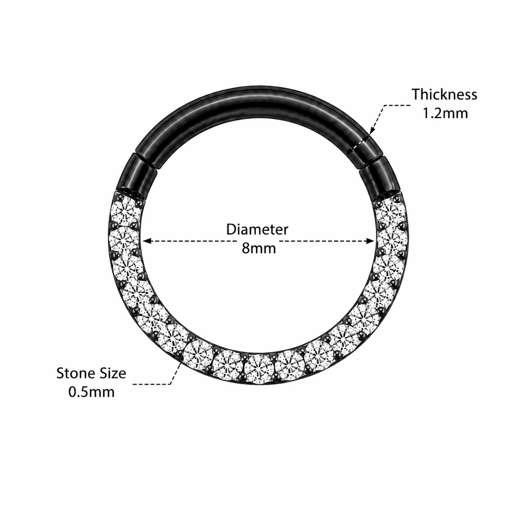 316L Surgical Steel Pavé Crystal Hinged Segment Clicker Ring – 16G (1.2mm) 8mm & 10mm