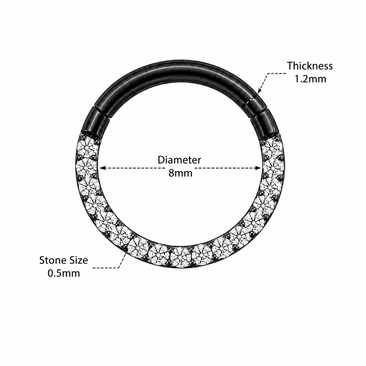 316L Surgical Steel Pavé Crystal Hinged Segment Clicker Ring – 16G (1.2mm) 8mm & 10mm