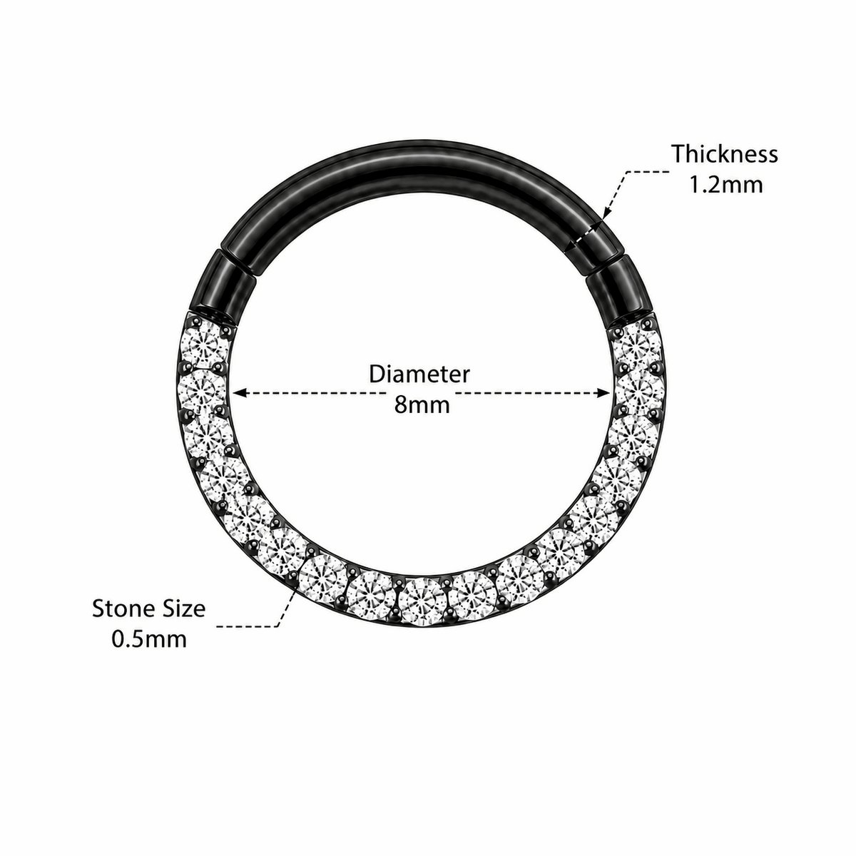 316L Surgical Steel Pavé Crystal Hinged Segment Clicker Ring – 16G (1.2mm) 8mm & 10mm