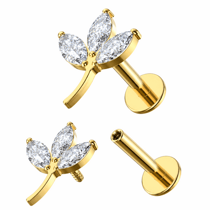 G23 Titanium Leaf CZ Internally Threaded Flat Back Labret – 16G (1.2mm)