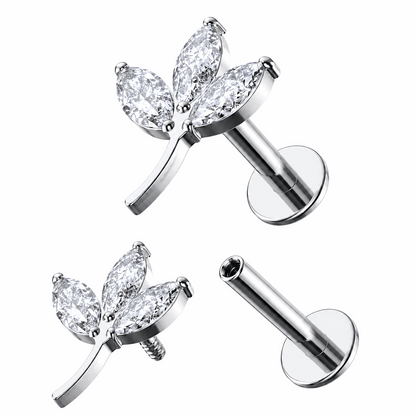 G23 Titanium Leaf CZ Internally Threaded Flat Back Labret – 16G (1.2mm)