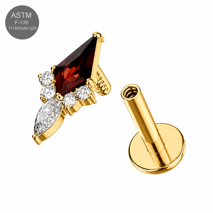 G23 Titanium Garnet Red Marquise CZ Cluster Internally Threaded Labret – 16G (1.2mm)