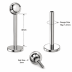 G23 Titanium Internally Threaded Plain Ball Labret Stud – 16G (1.2mm)