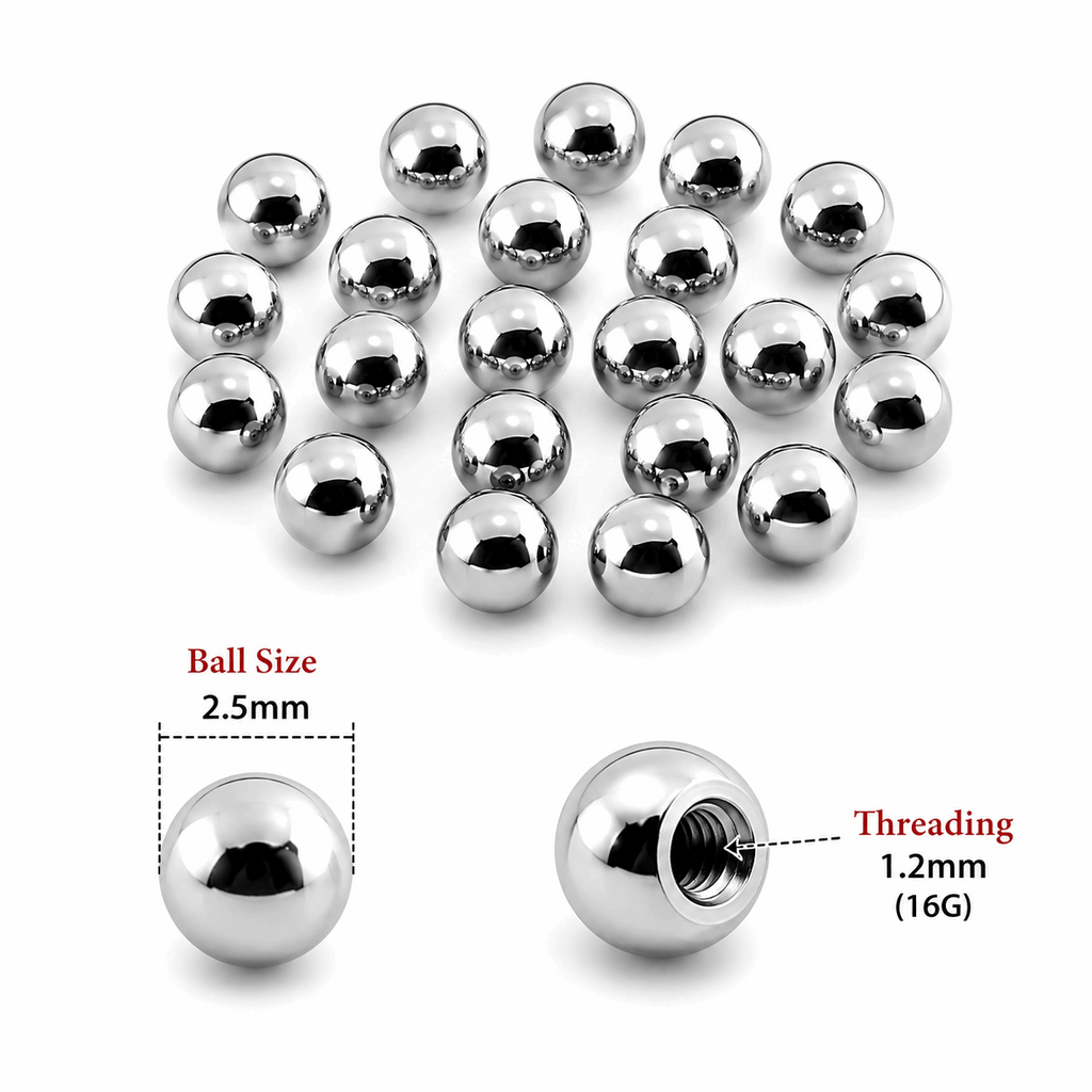 316L Surgical Steel Threaded Ball Accessories – 16G (1.2mm)