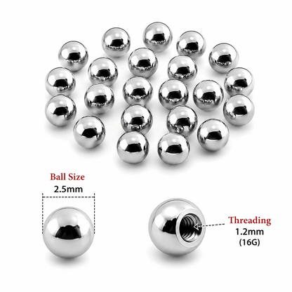 316L Surgical Steel Threaded Ball Accessories – 16G (1.2mm)