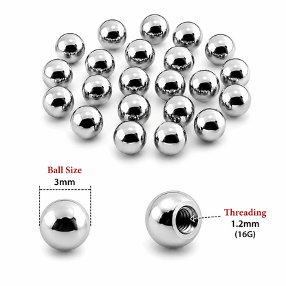 316L Surgical Steel Threaded Ball Accessories – 16G (1.2mm)