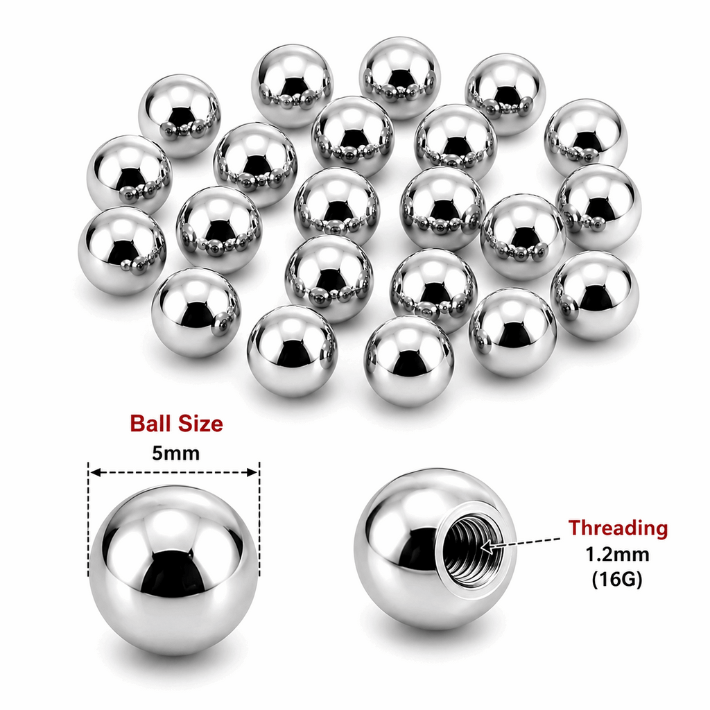 316L Surgical Steel Threaded Ball Accessories – 16G (1.2mm)