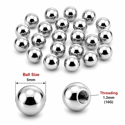 316L Surgical Steel Threaded Ball Accessories – 16G (1.2mm)