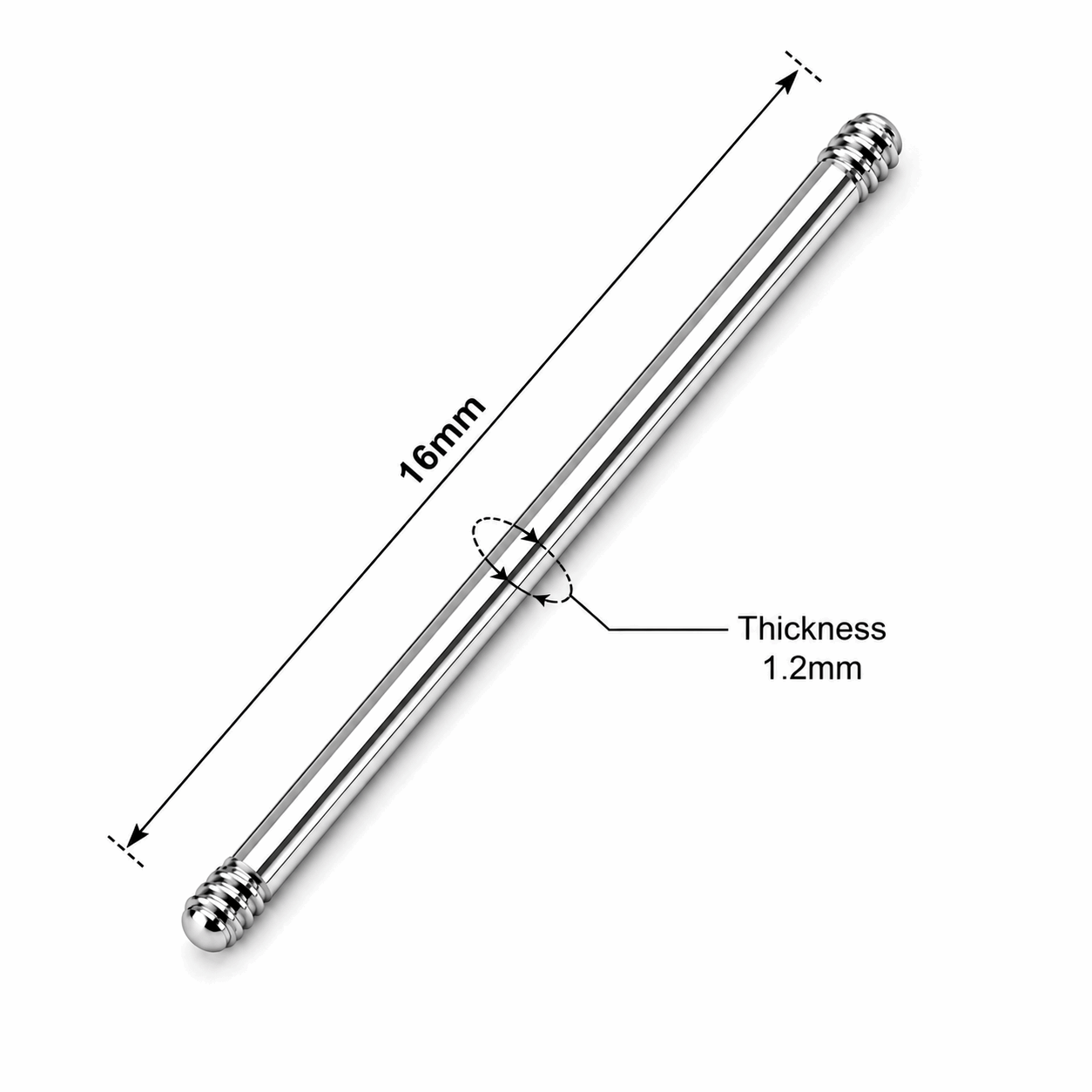 316L Surgical Steel Threaded Straight Barbell Accessories – 14G (1.6mm) & 16G (1.2mm)