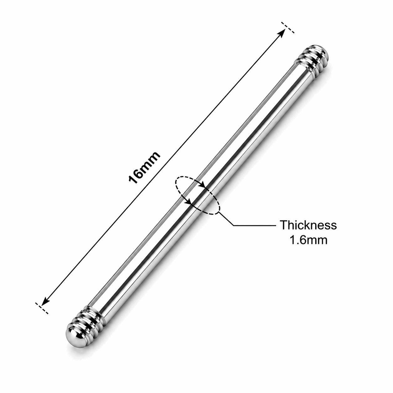 316L Surgical Steel Threaded Straight Barbell Accessories – 14G (1.6mm) & 16G (1.2mm)