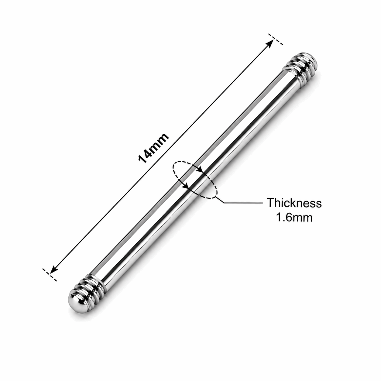 316L Surgical Steel Threaded Straight Barbell Accessories – 14G (1.6mm) & 16G (1.2mm)