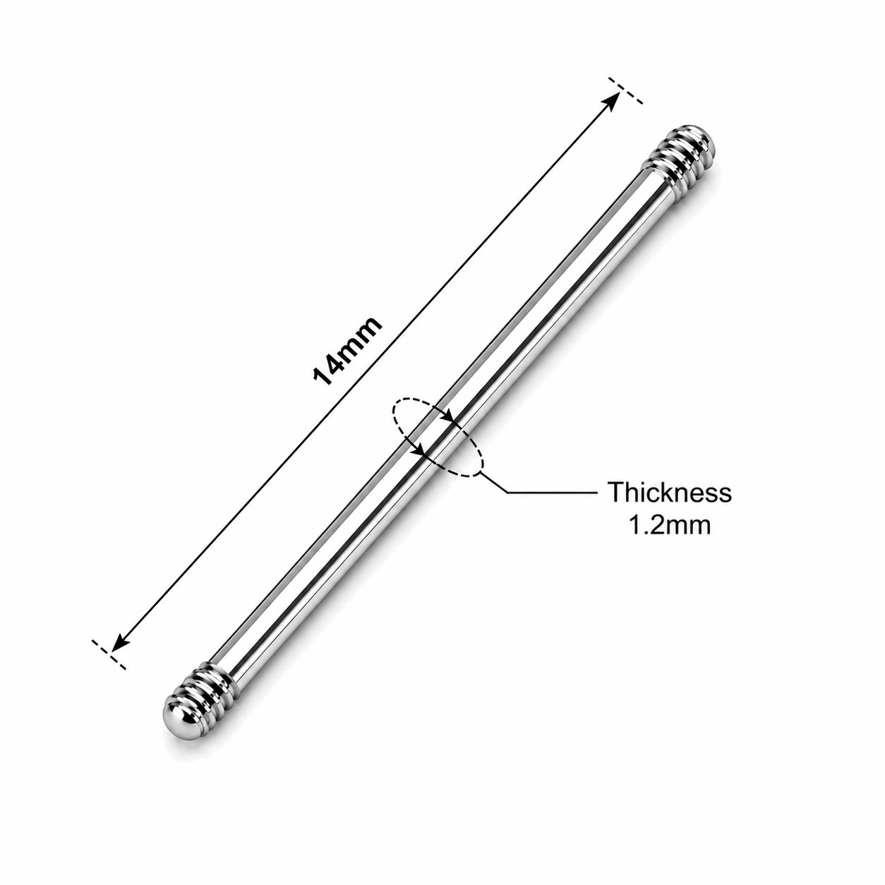 316L Surgical Steel Threaded Straight Barbell Accessories – 14G (1.6mm) & 16G (1.2mm)