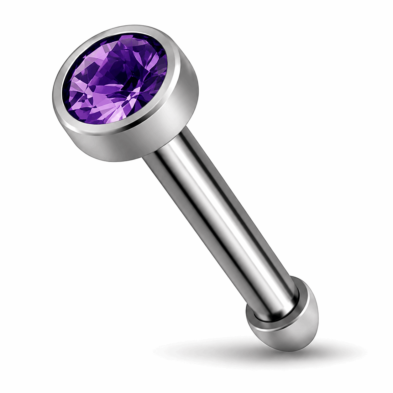 G23 Titanium Bezel Set CZ Nose Bone Stud – 20G (0.8mm) 7mm