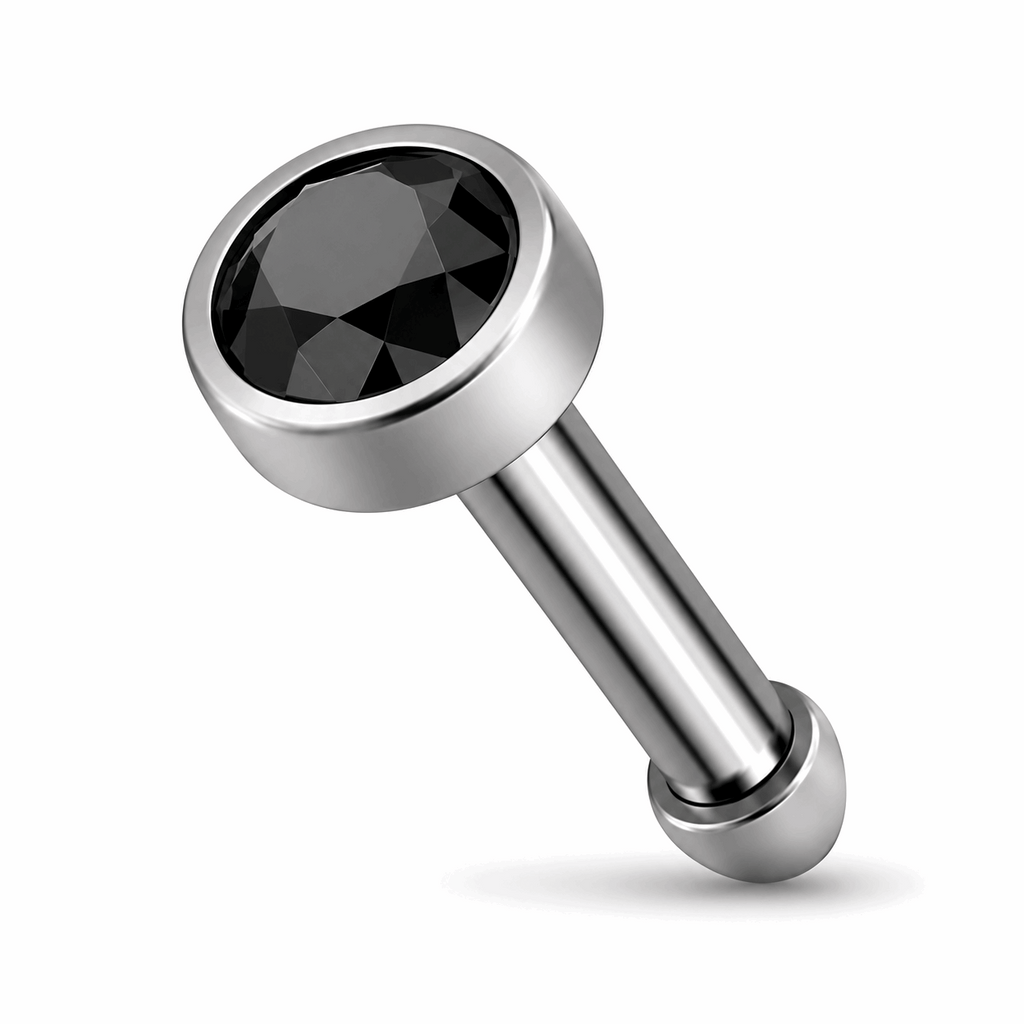 G23 Titanium Bezel Set CZ Nose Bone Stud – 20G (0.8mm) 7mm