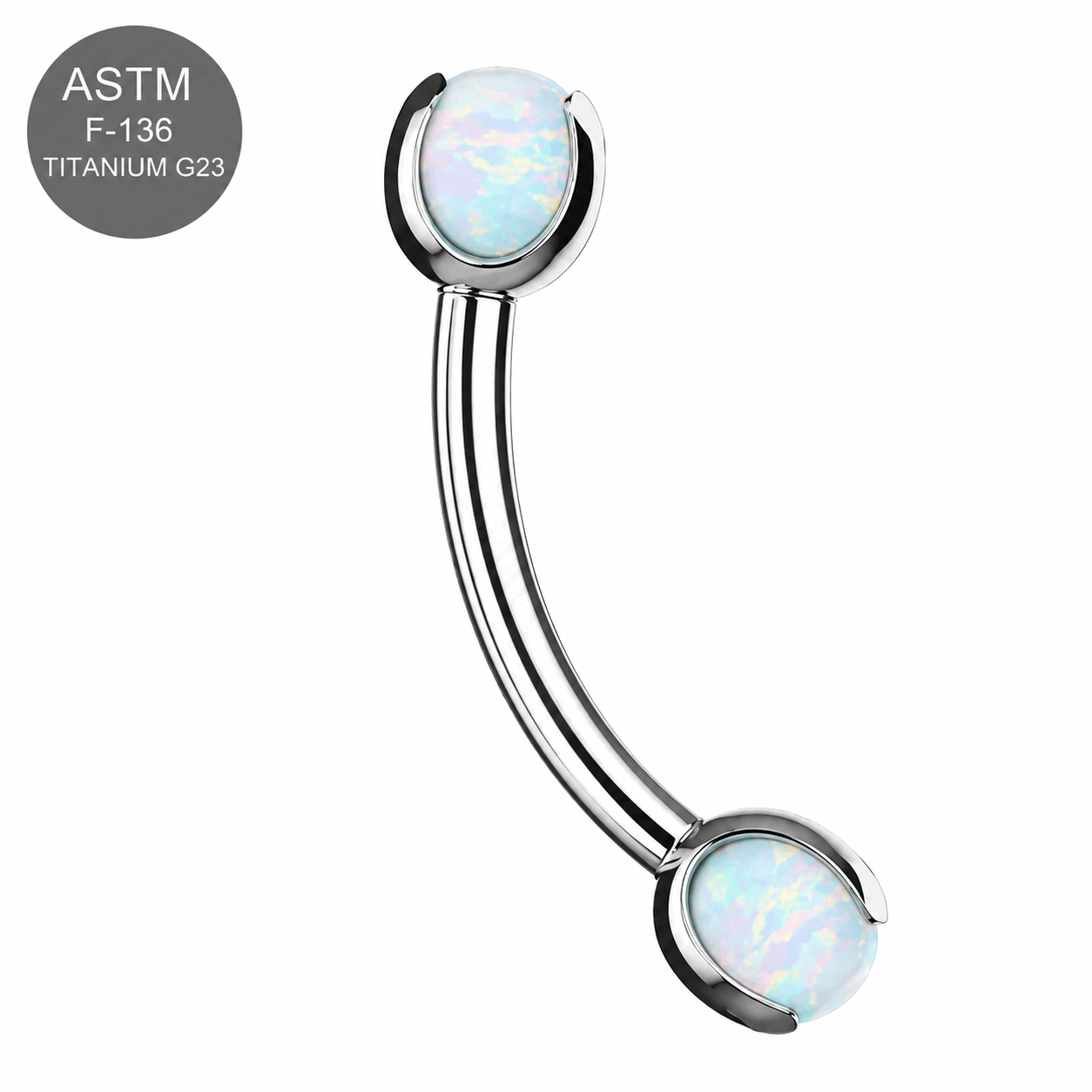 G23 Titanium Opal Ball Eyebrow Banana Ring – 16G (1.2mm) 8mm