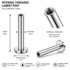 316L Surgical Steel Internally Threaded Flat Back Labret Bar – 16G (1.2mm)