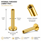 316L Surgical Steel Internally Threaded Flat Back Labret Bar – 16G (1.2mm)