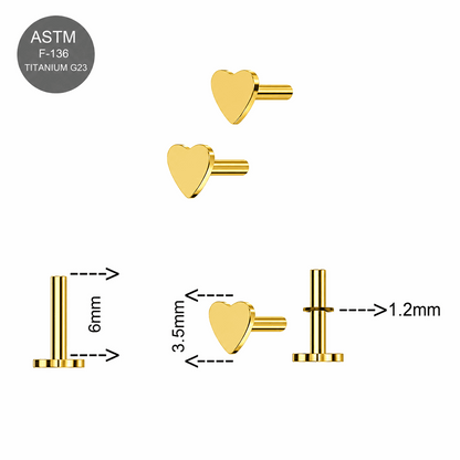 G23 Titanium Threadless Heart Push Fit Labret Bar – 16G (1.2mm) 6mm