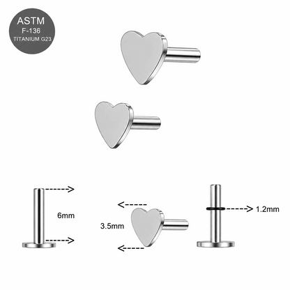 G23 Titanium Threadless Heart Push Fit Labret Bar – 16G (1.2mm) 6mm