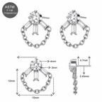 G23 Titanium CZ Linked Chain Threadless Pin Top – 18G & 16G Compatible