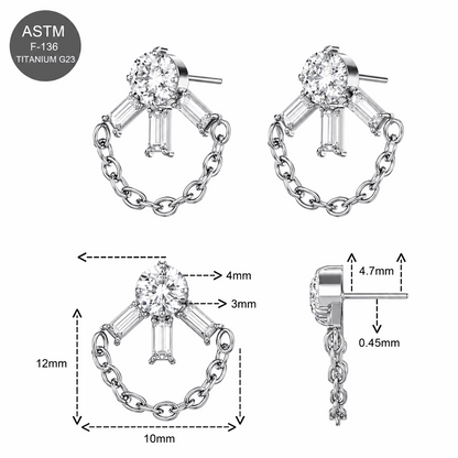 G23 Titanium CZ Linked Chain Threadless Pin Top – 18G & 16G Compatible