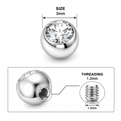 316L Surgical Steel Flat Jeweled Ball Accessories – 16G (1.2mm)