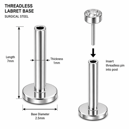 G23 Titanium Threadless Push Fit Labret Bar – 18G (1.0mm) & 16G (1.2mm)