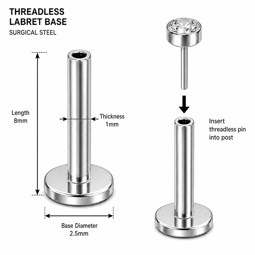 G23 Titanium Threadless Push Fit Labret Bar – 18G (1.0mm) & 16G (1.2mm)