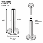 G23 Titanium Threadless Push Fit Labret Bar – 18G (1.0mm) & 16G (1.2mm)
