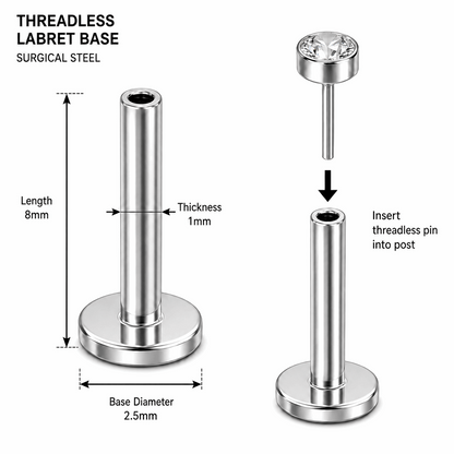 G23 Titanium Threadless Push Fit Labret Bar – 18G (1.0mm) & 16G (1.2mm)