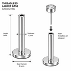 G23 Titanium Threadless Push Fit Labret Bar – 18G (1.0mm) & 16G (1.2mm)