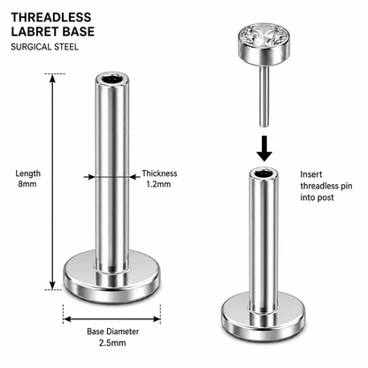 G23 Titanium Threadless Push Fit Labret Bar – 18G (1.0mm) & 16G (1.2mm)