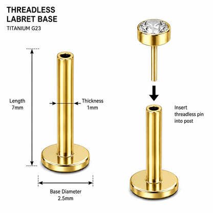G23 Titanium Threadless Push Fit Labret Bar – 18G (1.0mm) & 16G (1.2mm)