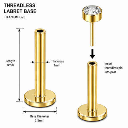 G23 Titanium Threadless Push Fit Labret Bar – 18G (1.0mm) & 16G (1.2mm)