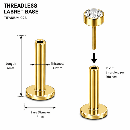 G23 Titanium Threadless Push Fit Labret Bar – 18G (1.0mm) & 16G (1.2mm)