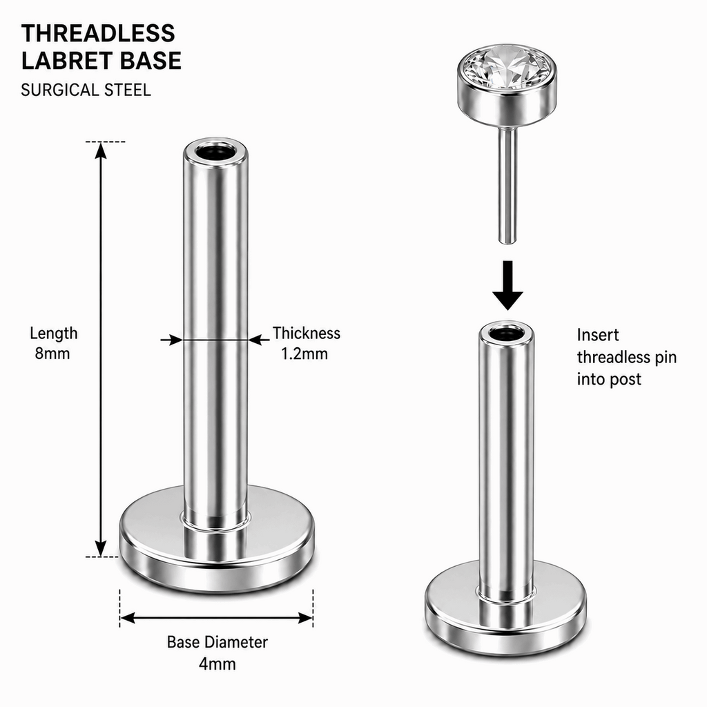 G23 Titanium Threadless Push Fit Labret Bar – 18G (1.0mm) & 16G (1.2mm)